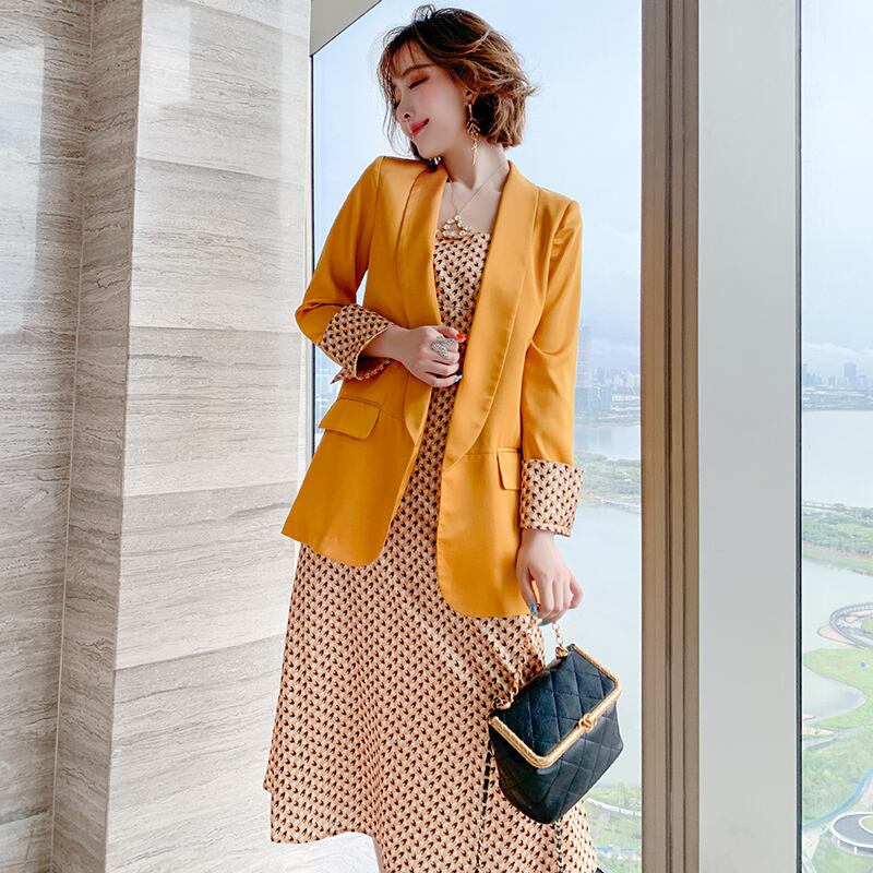 グリーンカラージャケット プリントドレス スプリング 春物 MIUCO5912853219