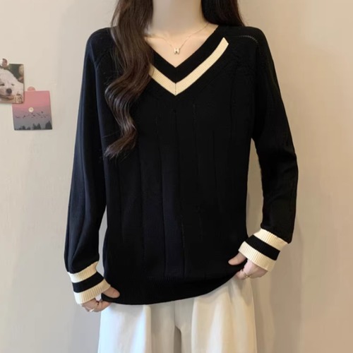 配色ラインVネックニットプルオーバー ・75430