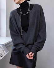 Deep v neck loose knit Sweater T20163