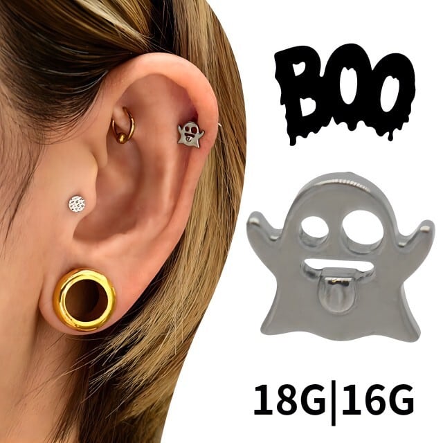 ピアス 18G 16G 14G おばけ ゴースト チタンピアス 金属アレルギー対応