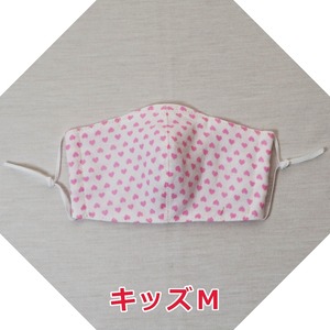 手作り立体マスク（ガーゼ）／ピンクハート・キッズＭサイズ(5-236)