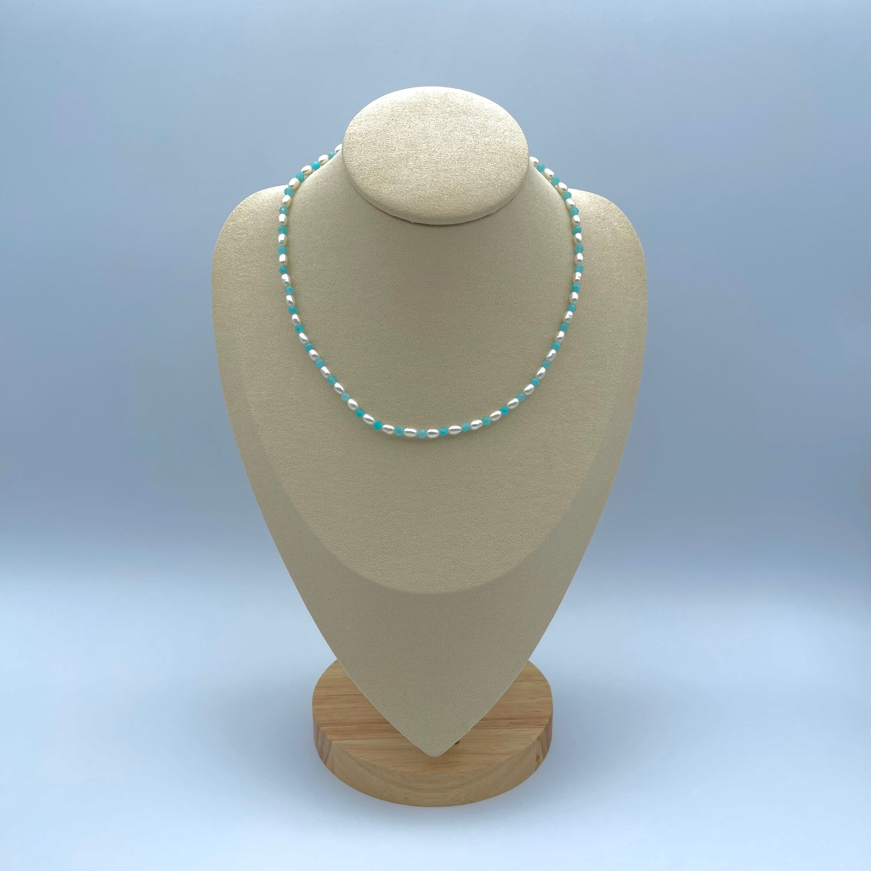 アマゾナイトと淡水真珠のネックレス（カット）