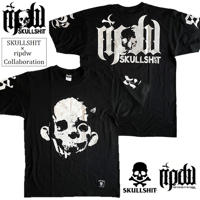 「SKULLSHIT × ripdw Collaboration T-sh」スカルシット RIP DESIGN WORXX リップデザインワークス 限定コラボ Ｔシャツ 半袖 ドクロ 黒 ブラック バックプリント メンズ レディース パンクロック PUNKROCK バンド フェス 骸骨祭り ギフトラッピング無料 ステージ衣装 Rogia