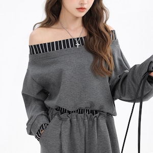 ストライプオフショルダーセットアップ A20