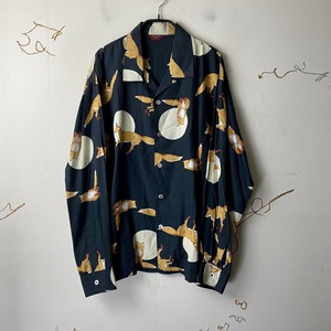 POWDER black rayon shirt “fox&full moon”