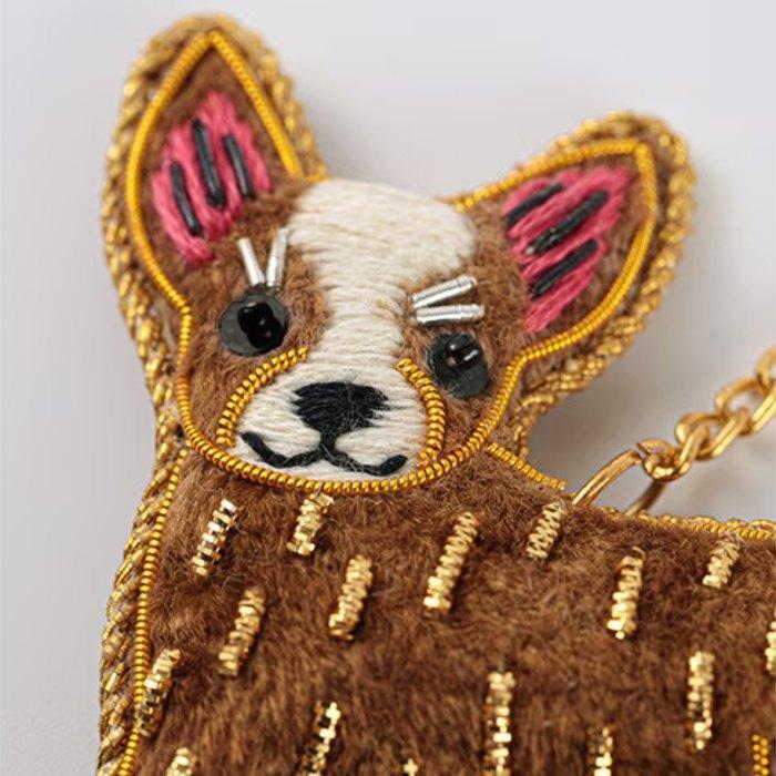 ザリ刺繍キーホルダー チワワ m21-2997 バッグチャーム 犬 DOG ビーズ