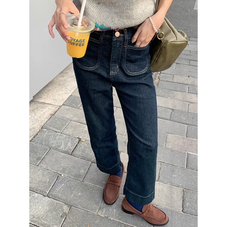 high-waist straight denim