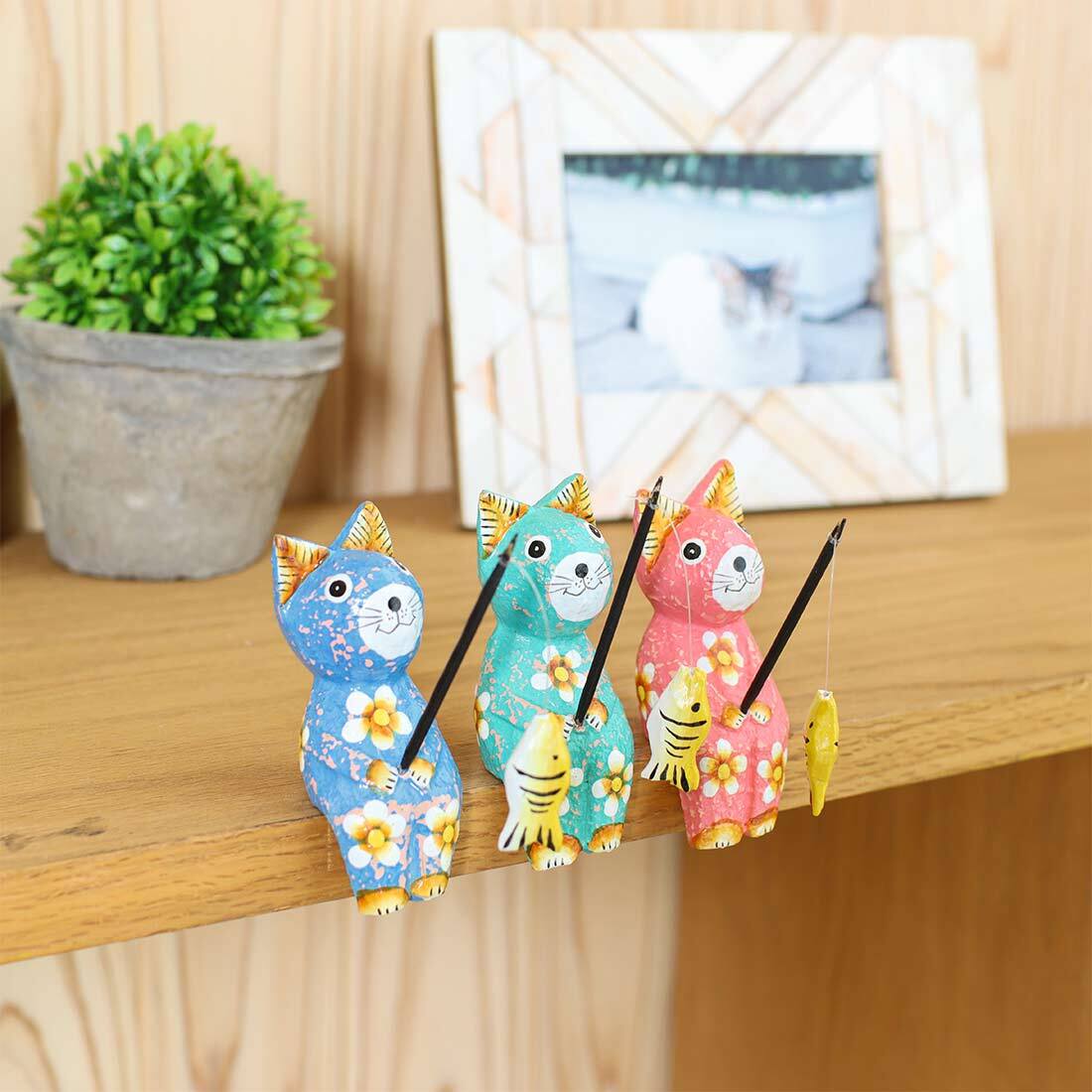 ツリネコ バリ猫 置物 おしゃれ 風水 かわいい 木彫り 木像 インテリア