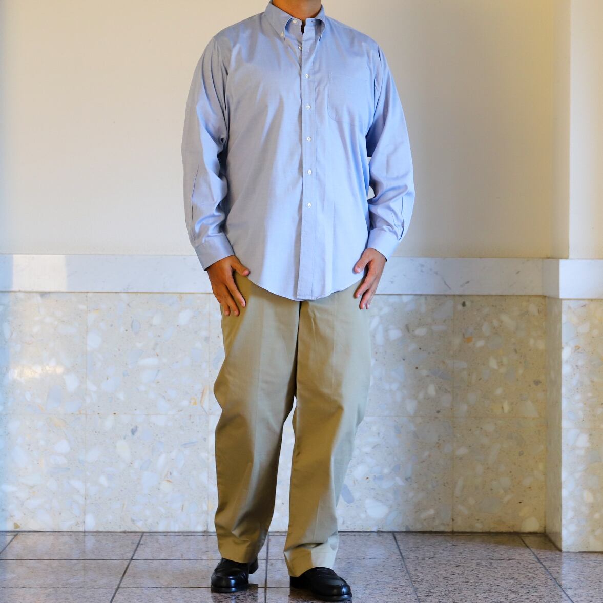 【美品】ブルックスブラザーズ　ボタンダウン　アメリカ製　キャンスト　ブルー 美品】BROOKS BROTHERS B.D. cotton Shirt sax blue big size made in