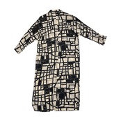 シルク100% イタリア製 Max Mara マックスマーラ 総柄 長袖 シャツ ワンピース サイズ 42/ブラック×ホワイト系 レディース