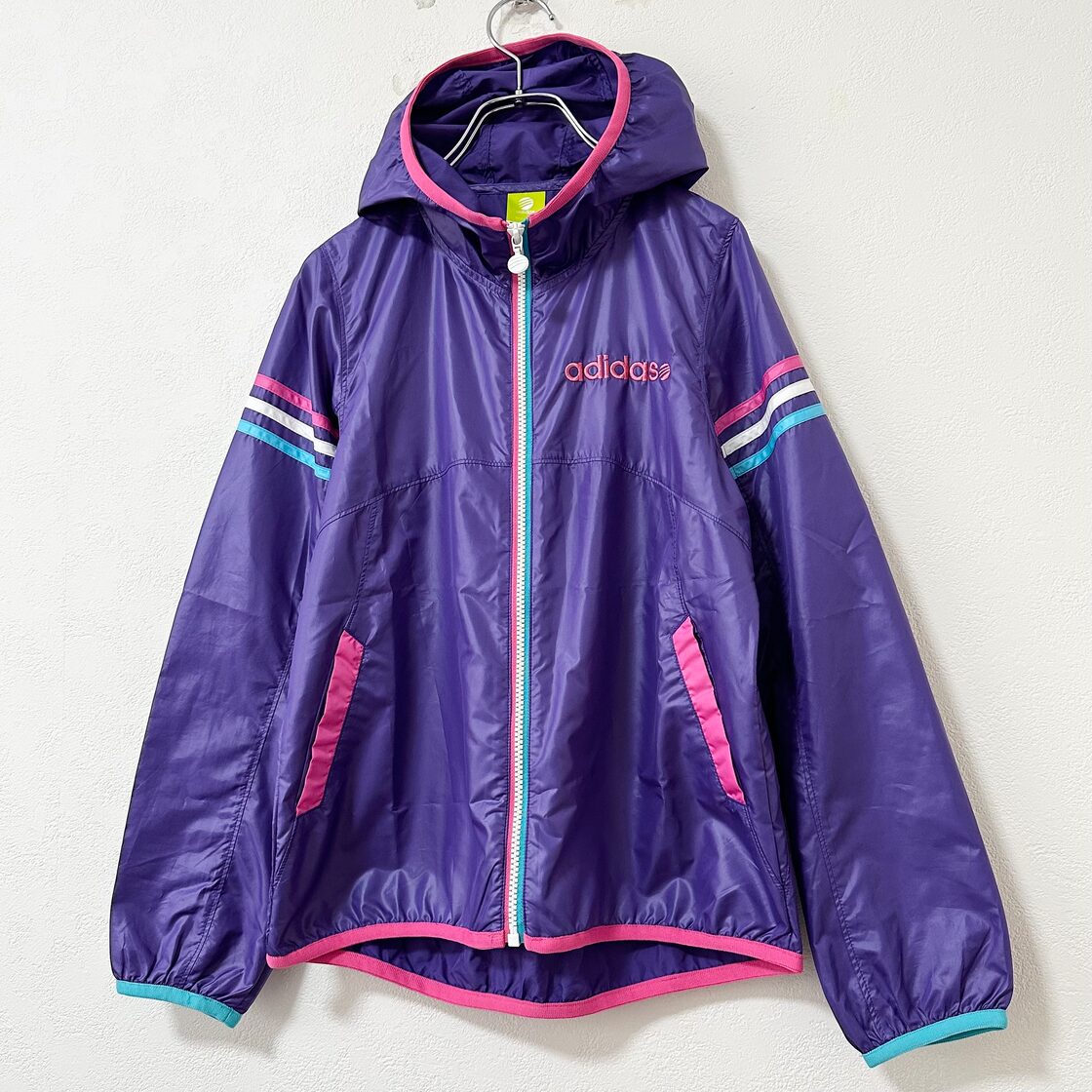 美品☆adidas/アディダス☆薄手ナイロンジャケット☆紫×ピンク×水色×白 
