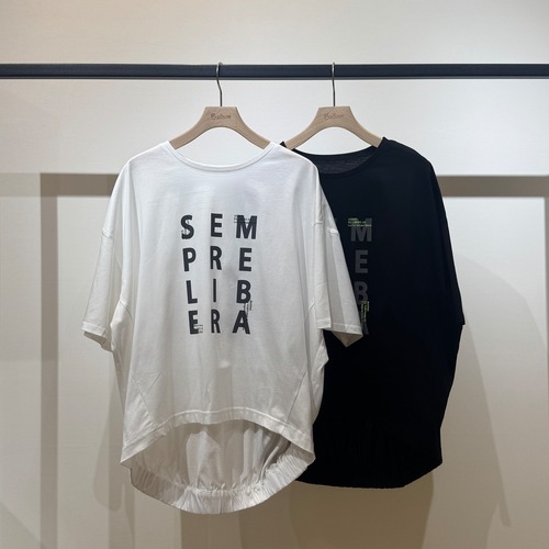 後裾ゴムロゴTシャツ