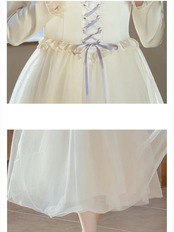 【0167】Lace-up Ribbon Tulle Long Sleeve Dress