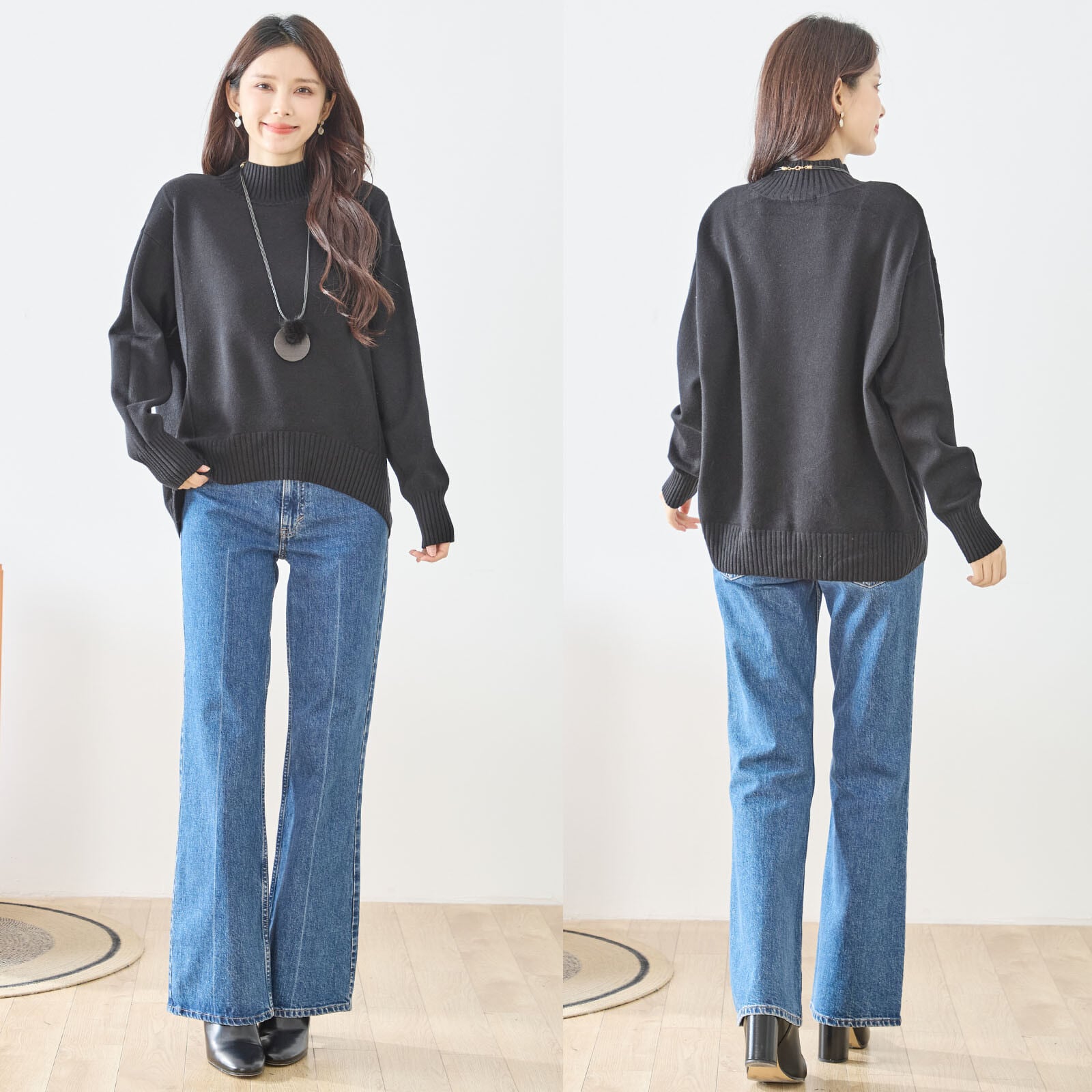 【M〜L】体型カバー叶う 大人のゆったりニットトップス(N12-978)