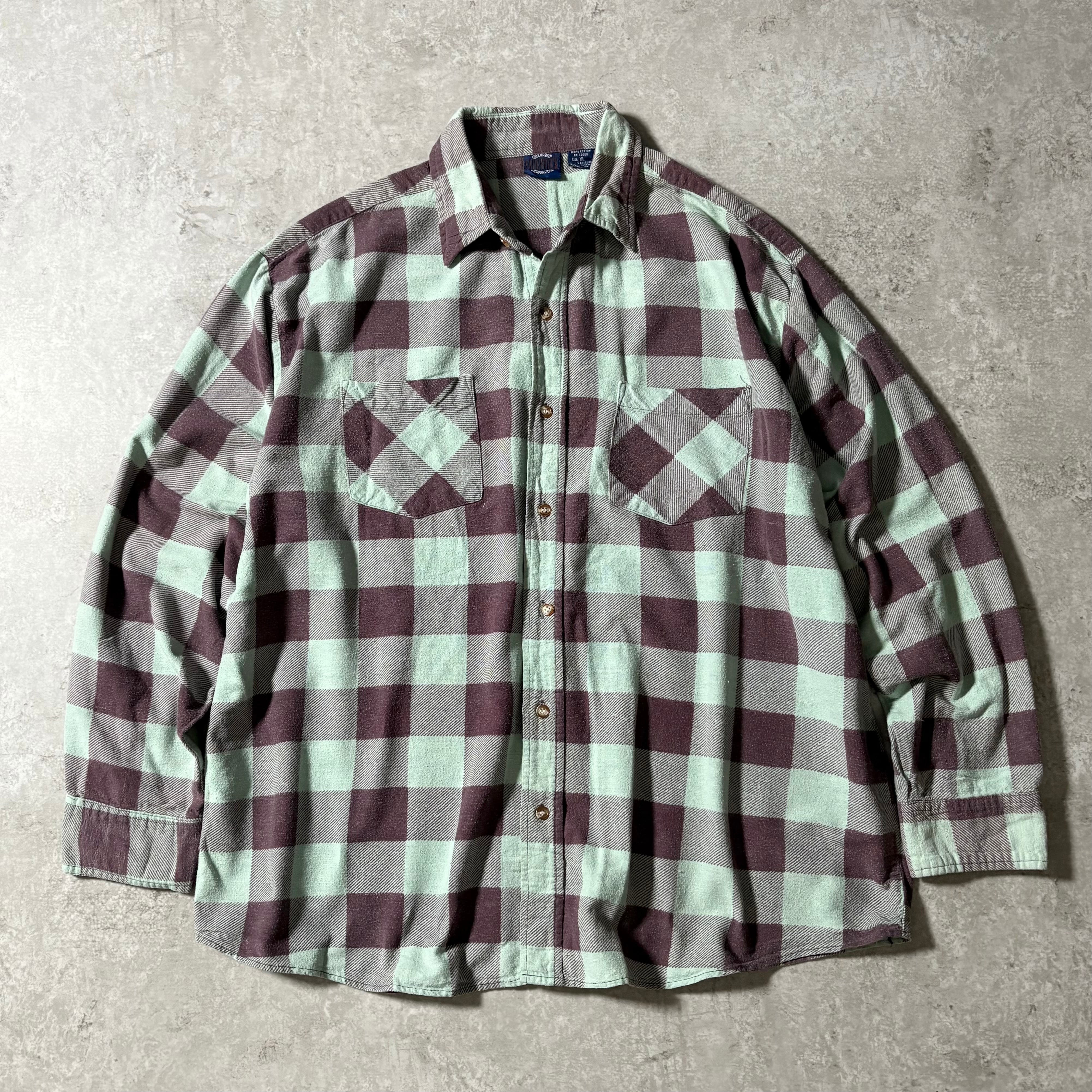 1990s "SAUGATUCK" Block Check Flannel Shirt "チョコミント"