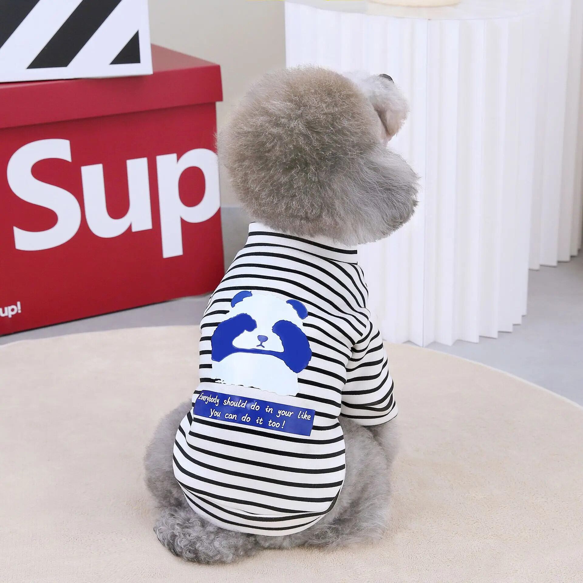 秋冬ペット白黒ストライププルオーバー中小型犬暖かいTシャツソフト