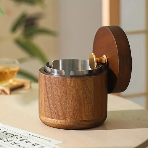 灰皿 フタ付 蓋付き 木製 おしゃれ レトロ 防煙