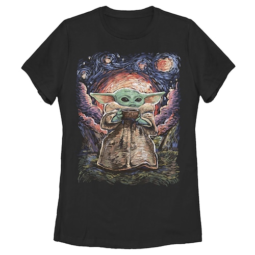 スター・ウォーズ Tシャツ  [[ レディースサイズ ]]  Star Wars The Mandalorian The Child Starry Night Black