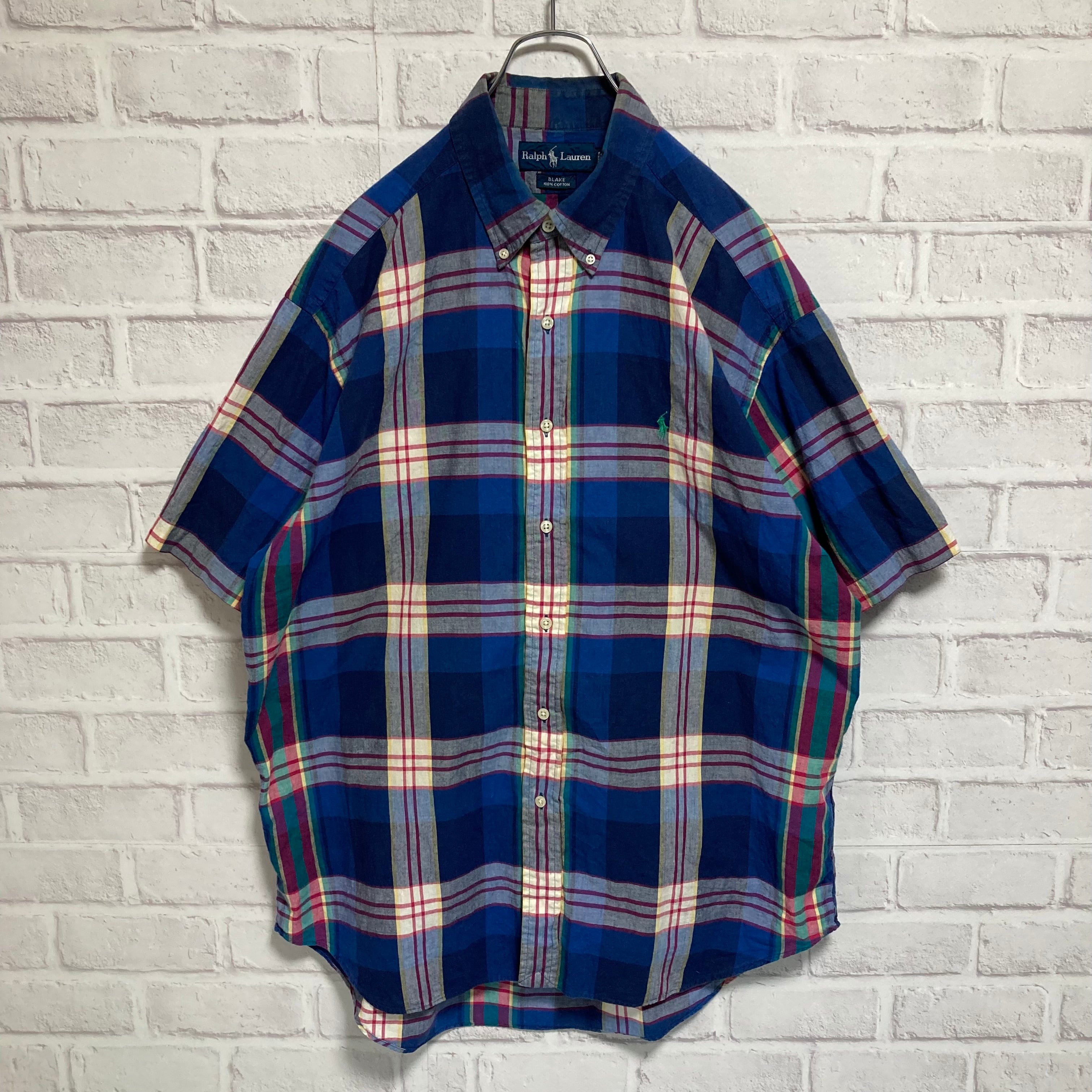 ラルフローレン☆ポニー刺繍ロゴ　半袖シャツ　BDシャツ　　チェック　90s