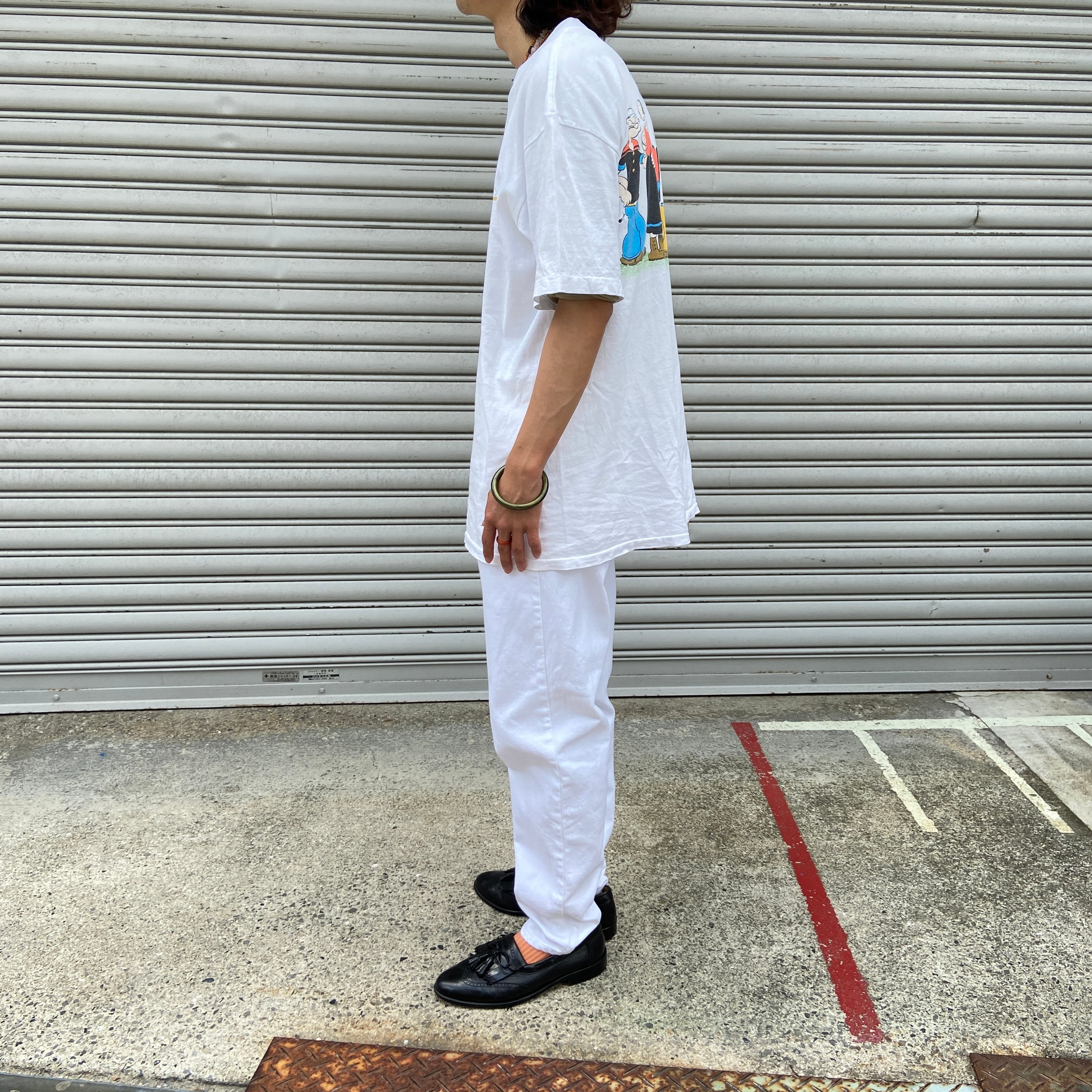 送料無料』90s レア ポパイTシャツ MARLIN TEASE キャラ USA製 白 