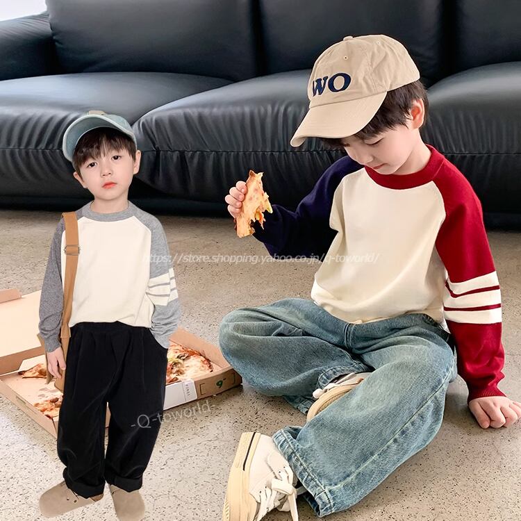 90㎝-150㎝】トップス コントラストセーター ニット カジュアル 男の子 