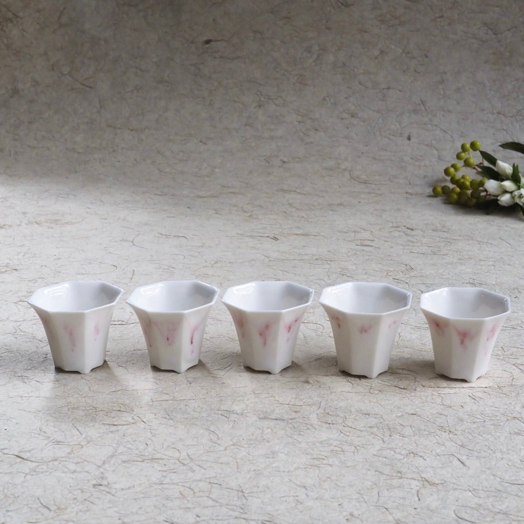 色原 昌希/菱八角茶杯 桃花釉