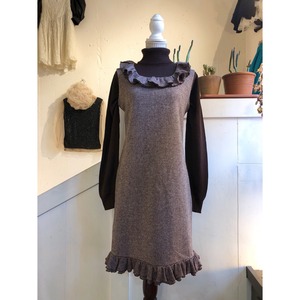 VINTAGE 60's "Bobbie Brooks" brown tweed frill dress