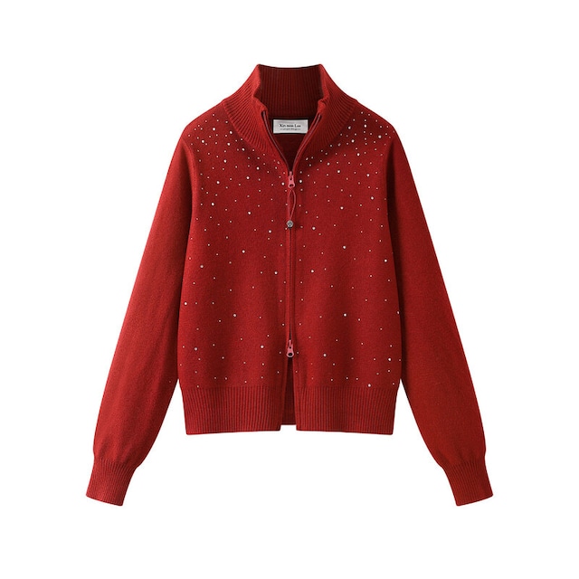 全3色/Rhinestone zip up cardigan　B4182