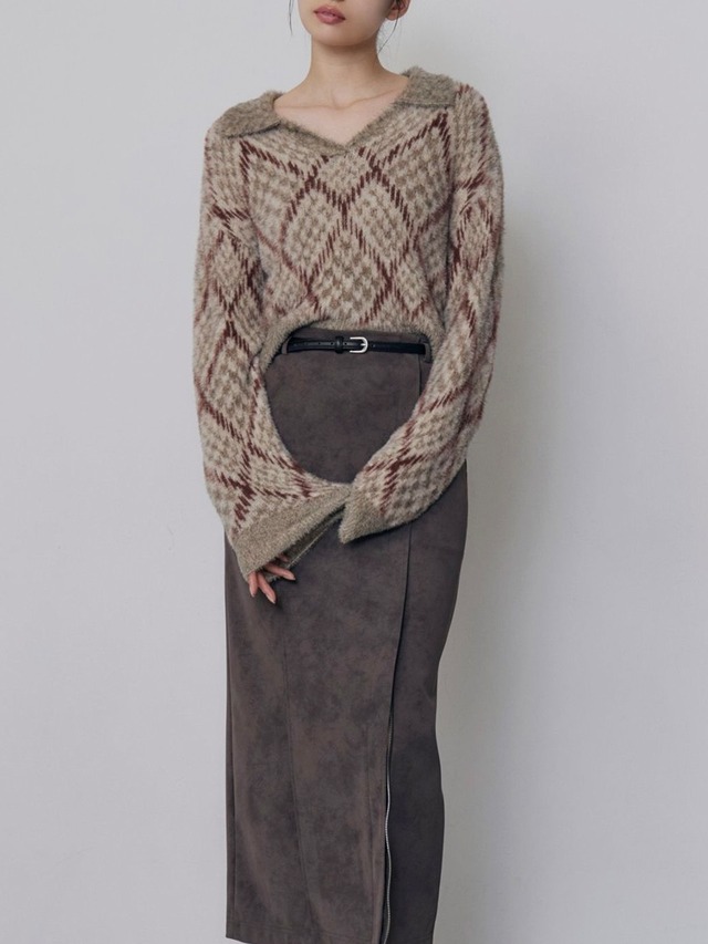 Shaggy Check Polo Knit / BEIGE