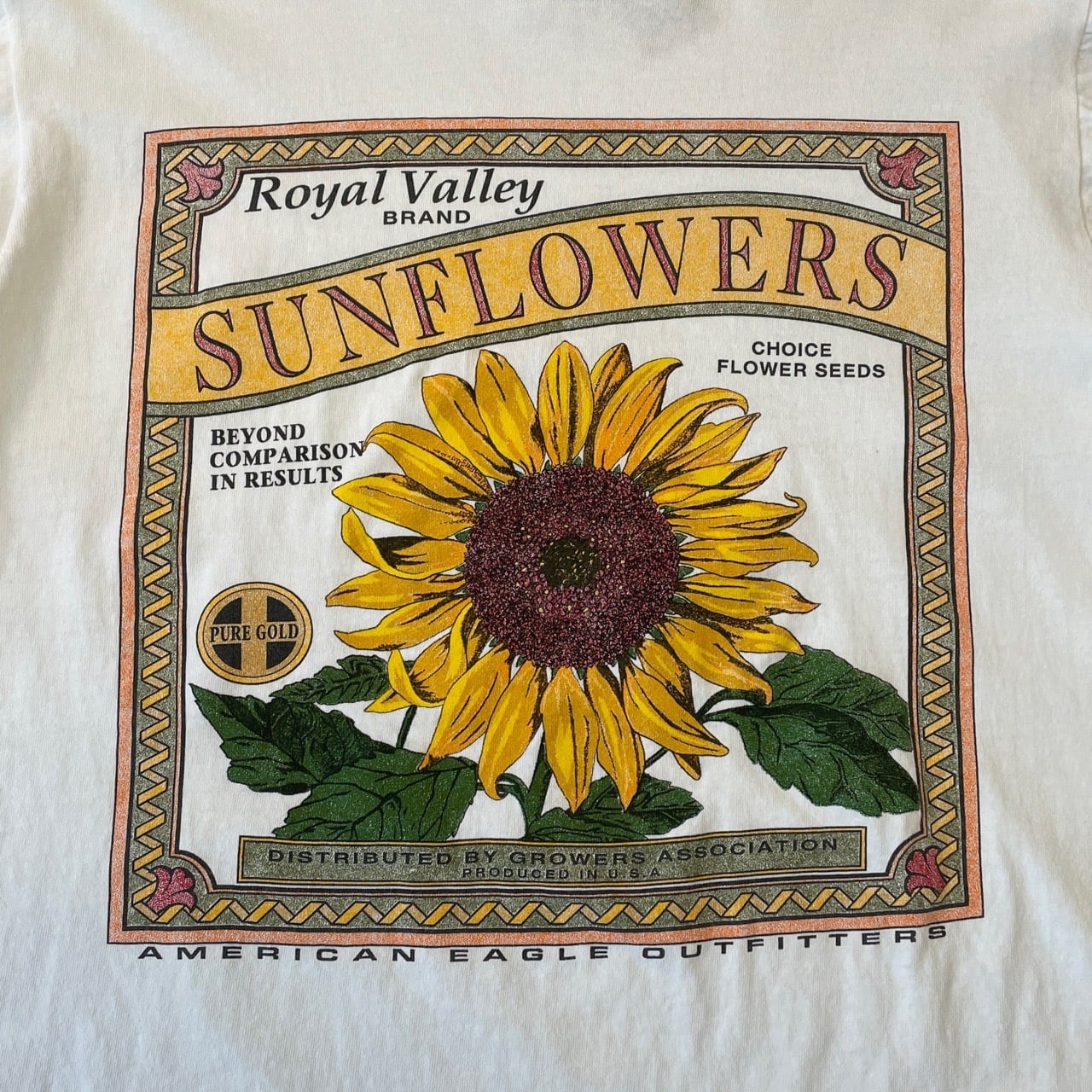 90s USA製 ひまわり アートTシャツ ヴィンテージ フラワー 花 古着 白