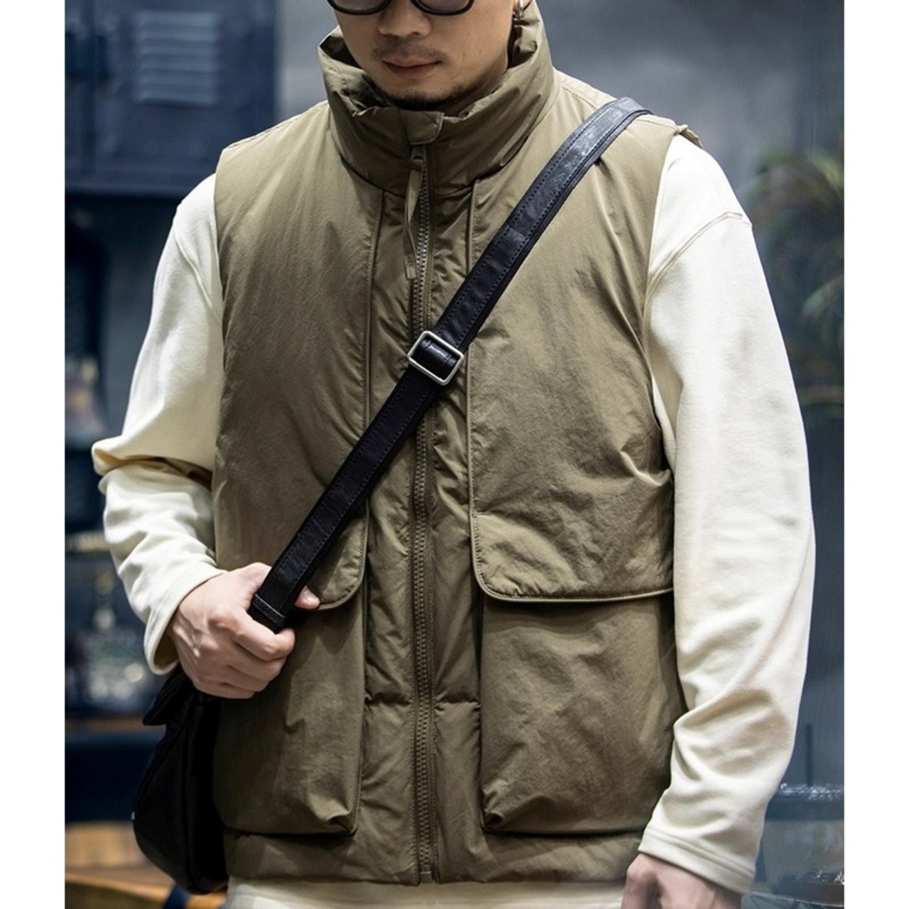 Zip-Up Patch Pocket Mid-Length Padded Vest ◇3color H0945