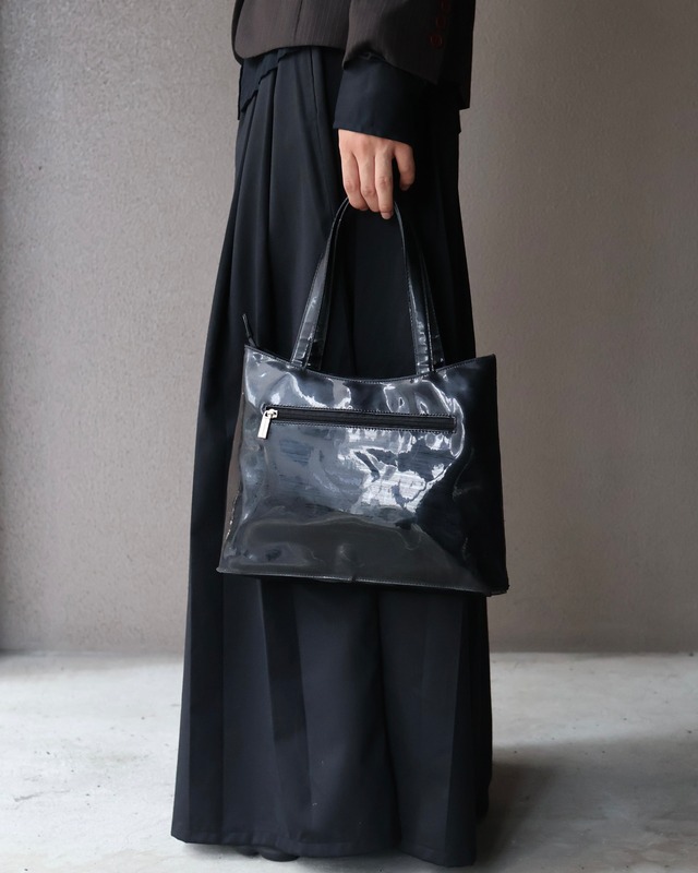 front zip enamel hand bag
