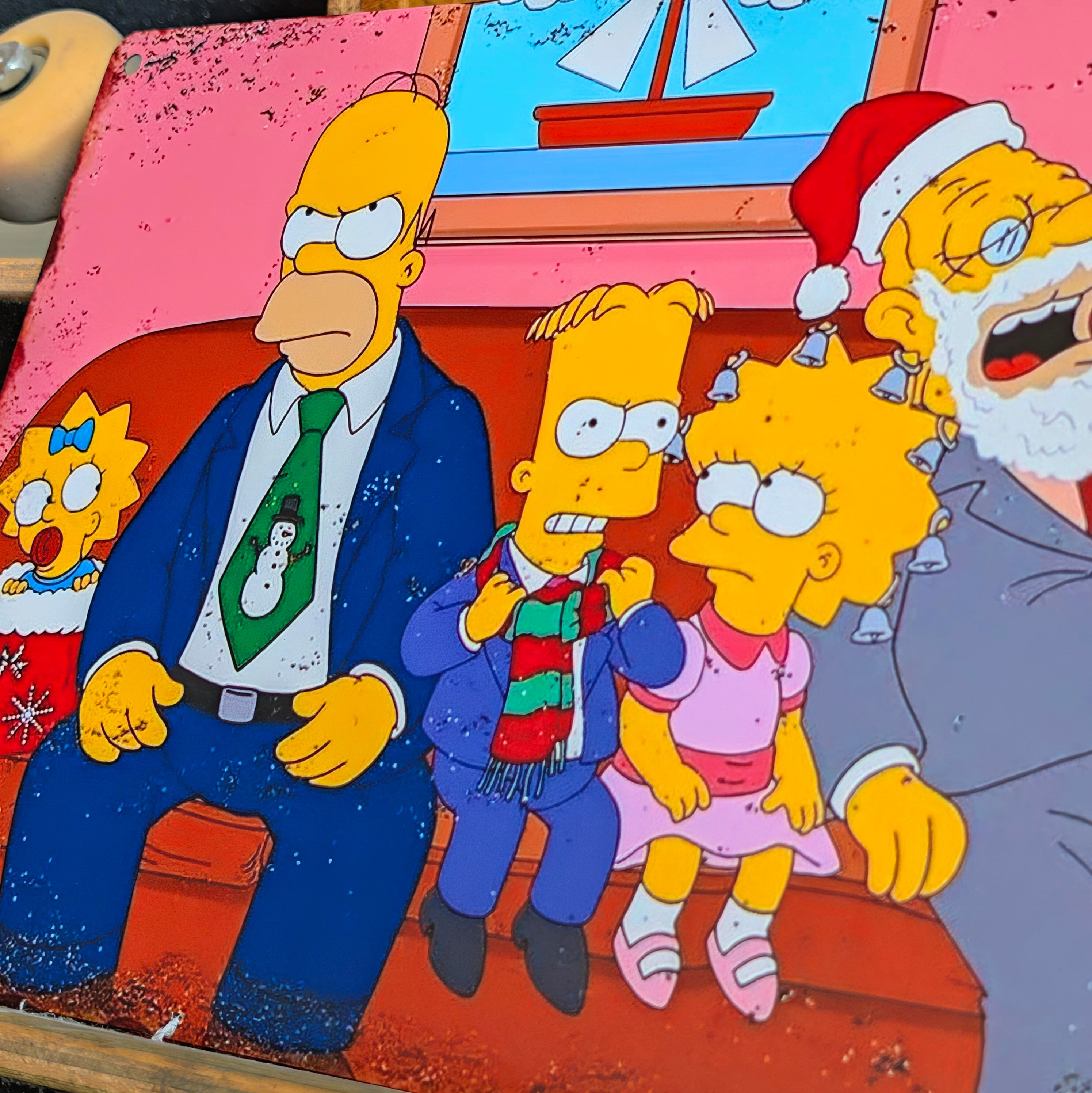 送料無料！ちょうどいいブリキ看板【 The Simpsons （ シンプソンズ ）】『 Xmas シンプソンズファミリー 』 METAL SIGN / メタルサイン / ブリキ看板 / サインボード / ビンテージ加工 〚アメリカン雑貨 アメトイ〛