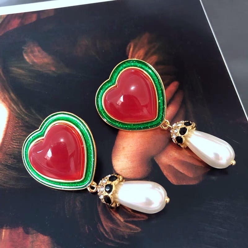 ピアス 赤 ハート パール 緑 イヤリング有り ピアス ピアス ゴールド