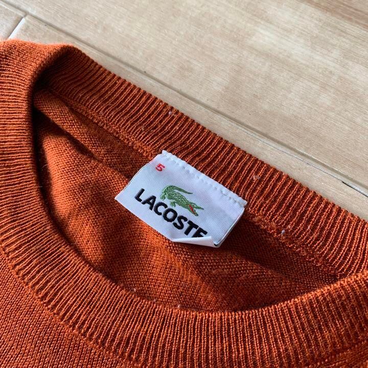 LACOSTE オレンジニットセーターワンポイントラコステワニレアカラー