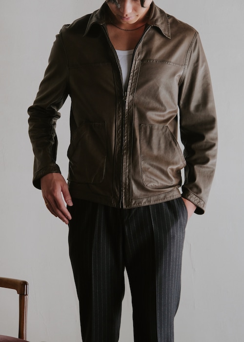 90's Paul Stuart zip up reversible leather jacket