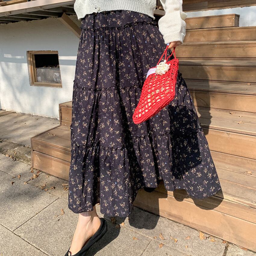 ditsy floral tiered long skirt　J00528