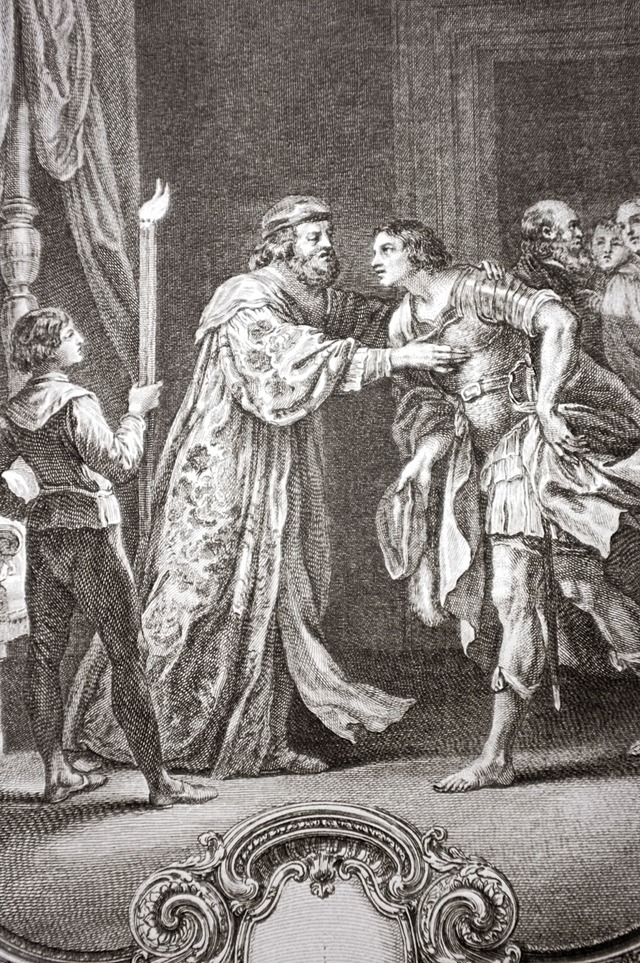 1780s フランス 32c 息子の帰還 繊細な宗教的銅版画 図版 キリスト教 アンティーク