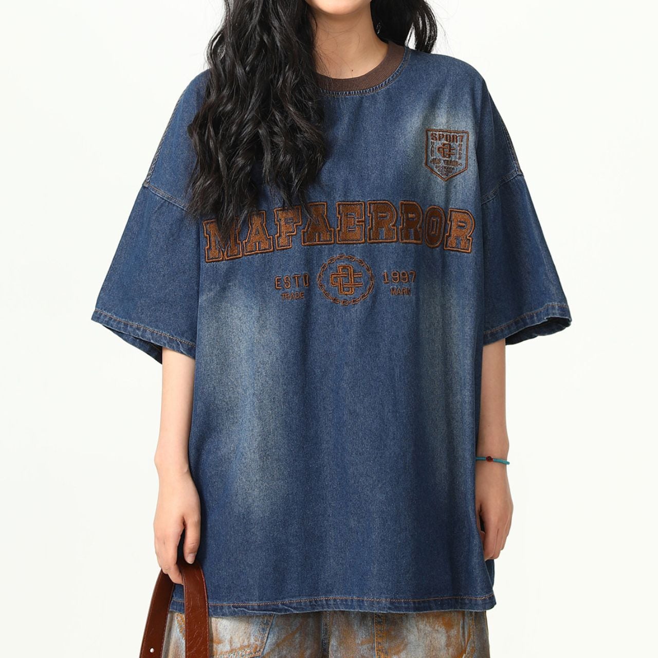 カレッジロゴウォッシュライクデニムTシャツ 1col R02229