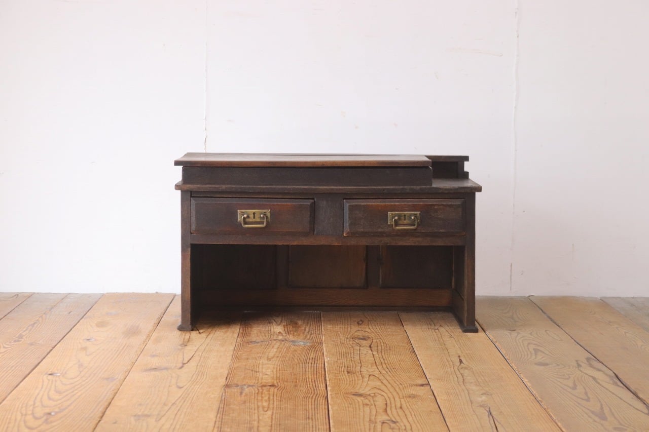 レトロ 文机 ローテーブル 座卓 帳場机 跳ね上げ天板 無垢材 引き出し