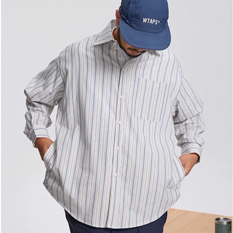 ★CONTRAST STRIPED LONG SLEEVE SHIRT　　　A0814