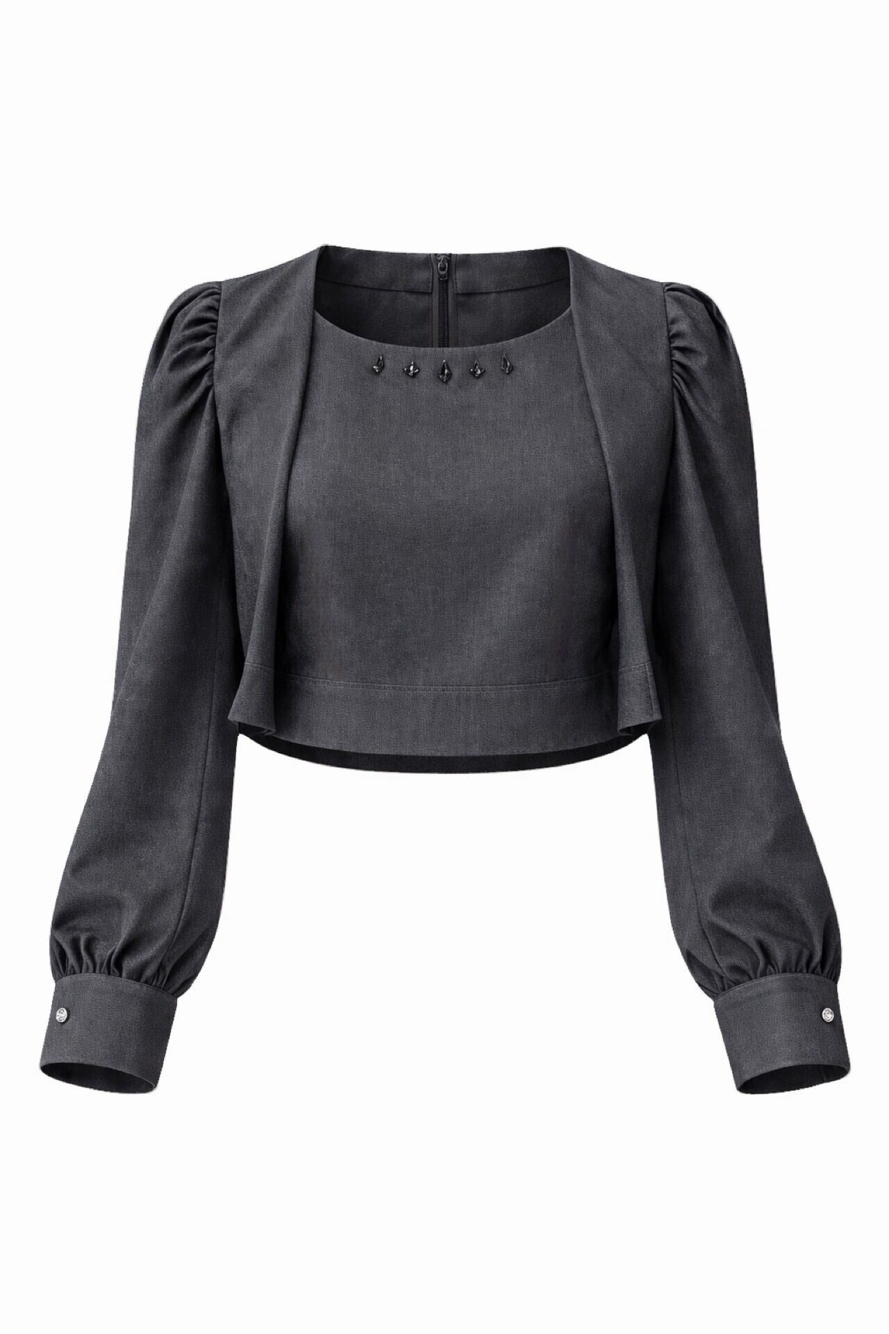 ビジューボリュームスリーブトップス / GRAY