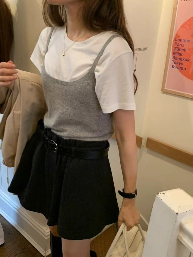 (即納)ounce / Layered laccoon knit / gray