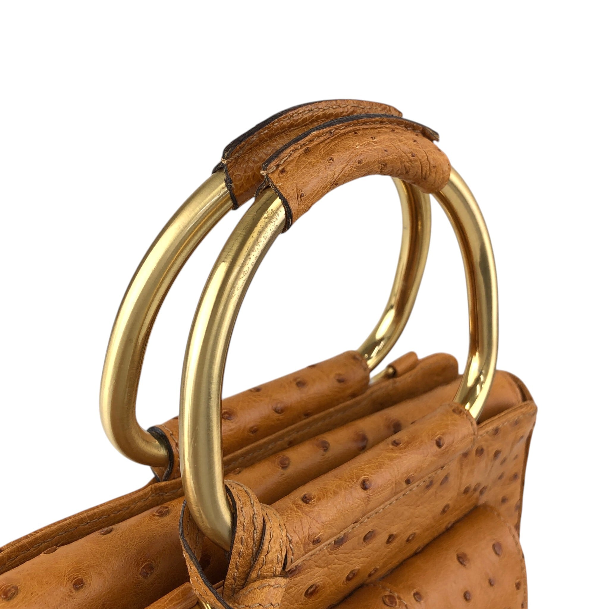 GUCCI グッチ ハンドバッグ ブラウン オーストリッチ 2way メタル