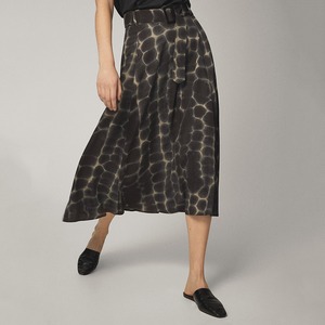 ベルト付きAラインプリントスカート　ミモレ丈ミディ　G0583