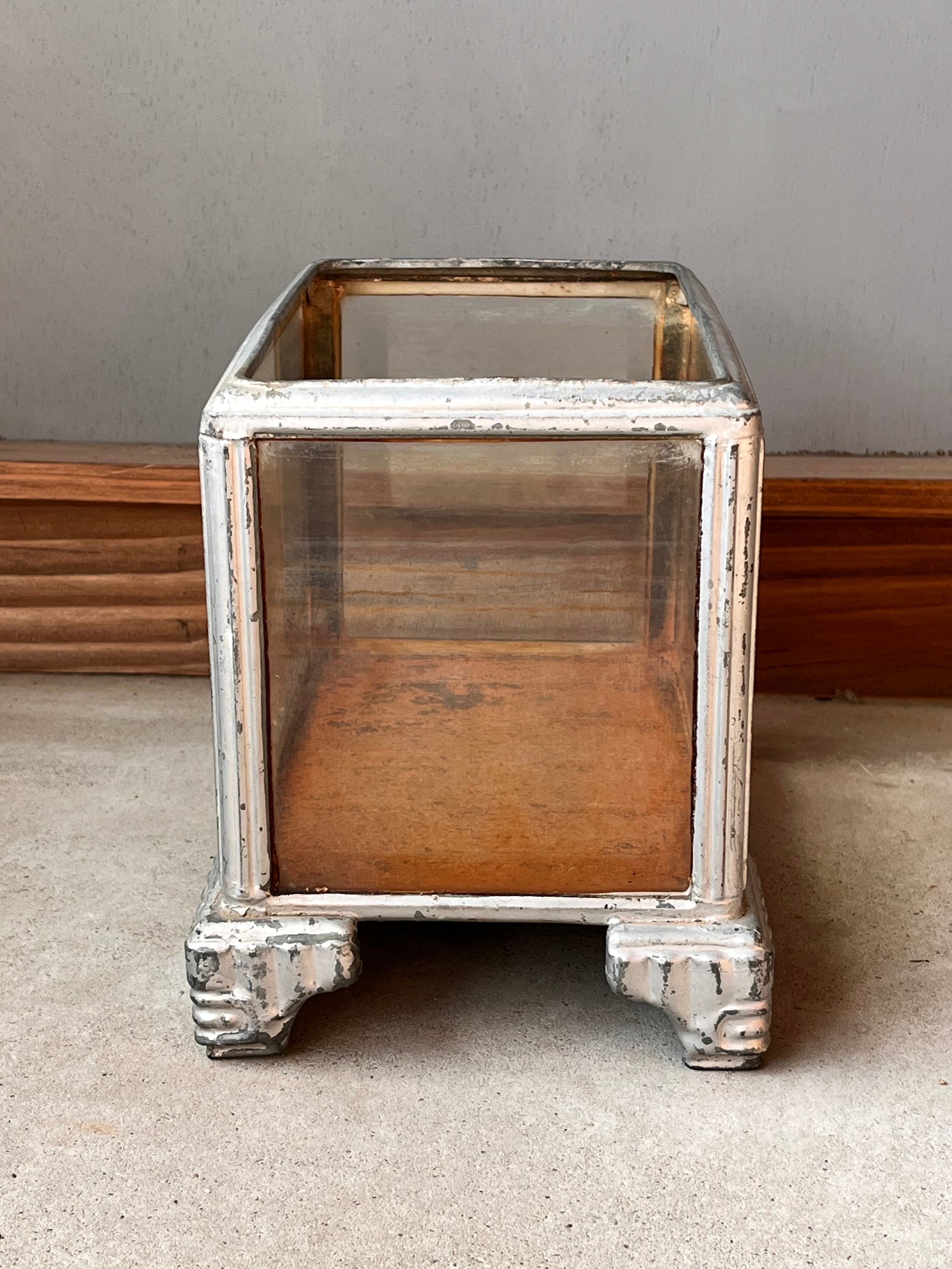 アンティーク ガラスディスプレイケースブリキ製水槽古道具