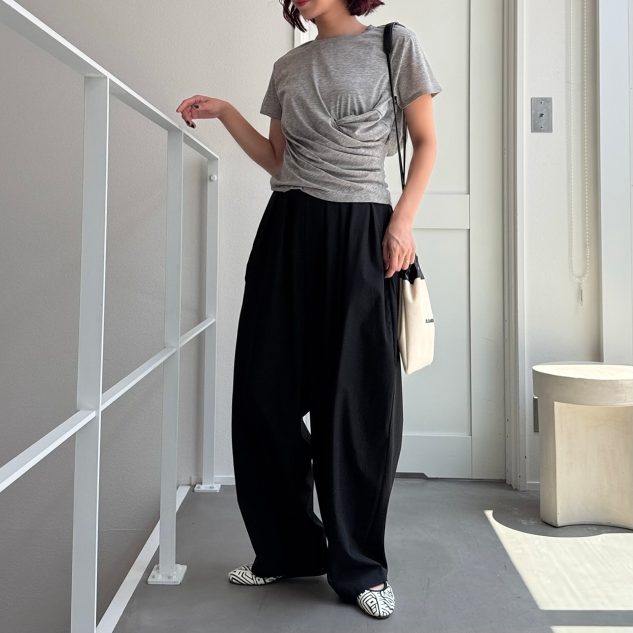 カシュクールデザインコンパクトTee/グレー