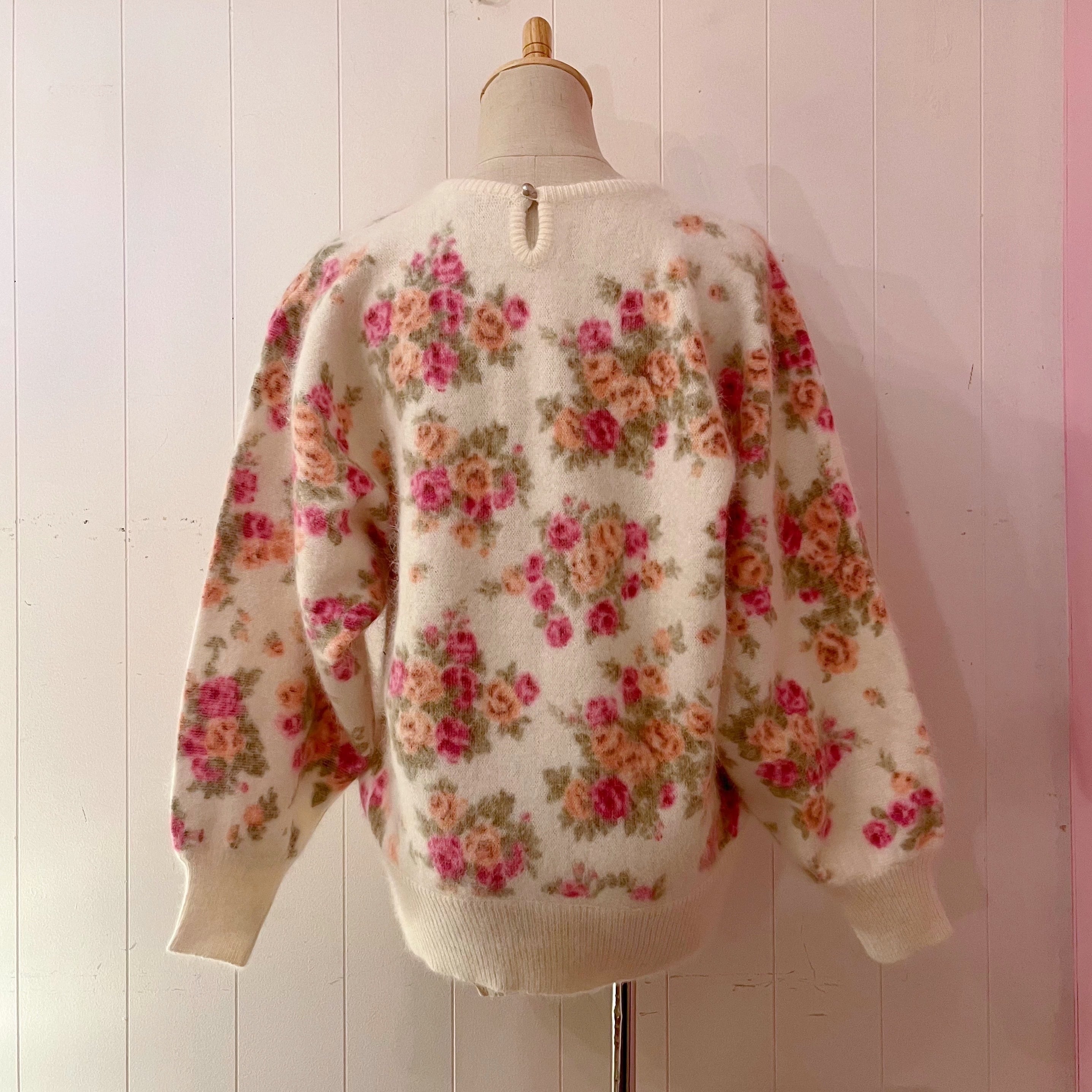 pink rose angora knit sweater