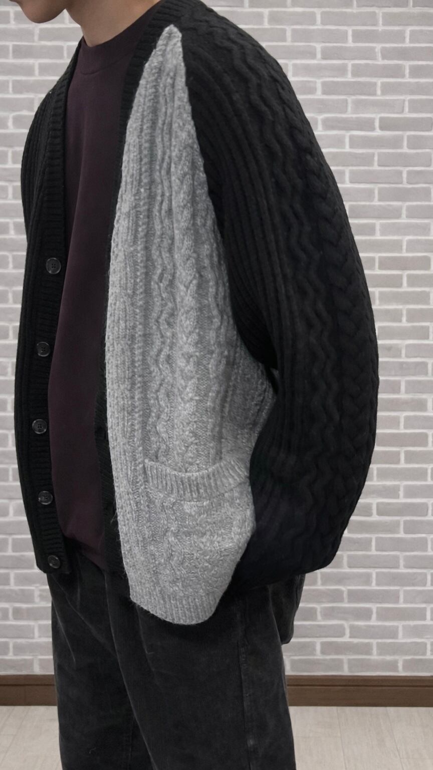 KELEN MEN フィッシャーマンカーディガン No.KLM24FKN1022 ブルー チャコール ライトベージュメンズ40サイズ ケレン