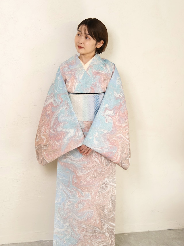 「夢の池」❤︎本墨流し柄〜セオアルファ　浴衣・夏着物・単衣